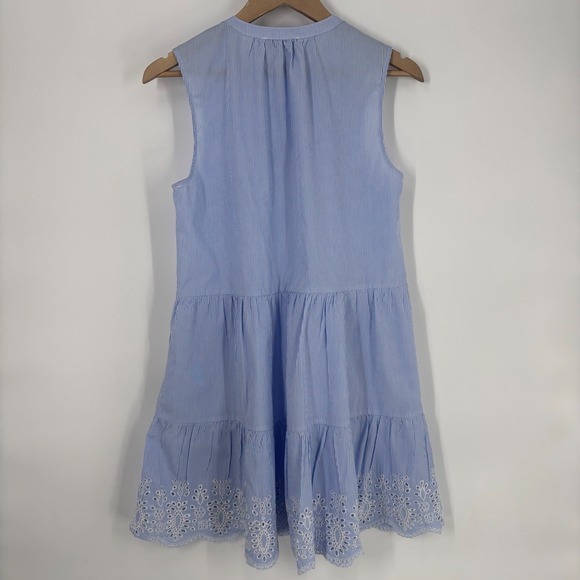Calypso St Barth Eyelet Lace Tiered Mini Dress Size M Pinstripe Preppy Coastal - Picture 2 of 7